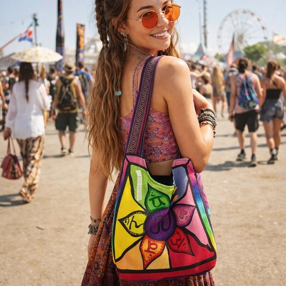 Kathmandu Imports Handbags - Colorful Multicolor Women's OM Symbol Crossbody Shoulder Bohemian Bag NWT